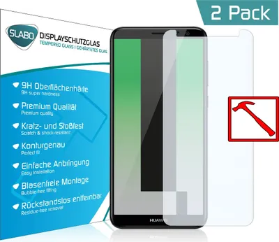 Produktbild von 2 x Slabo PREMIUM Panzerglasfolie für Huawei Mate 10 Lite KLAR "Tempered Glass" 9H (verkleinerte Folien) Schutzglas Schutzfolie Displayglas