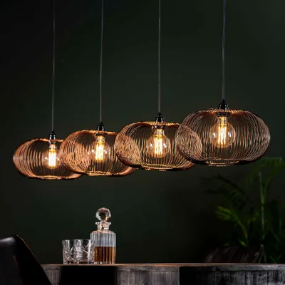 Produktbild von Hoyz – Hängelampe mit 4 Lampen – Kupferfarben – 150 cm höhenverstellbar – Scheibenform Ø35 – Industrielle Hängelampe für Wohn- oder Esszimmer