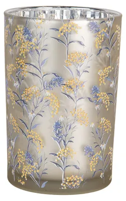 Image de Clayre & Eef Bougeoir Ø 12x18 cm Gris Verre Fleurs