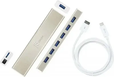 Image de j5create JCH377, USB 3.2 Gen 1 (3.1 Gen 1) Micro-B, USB 3.2 Gen 1 (3.1 Gen 1) Type-A, 5000 Mbit/s, Argent, Aluminium, 0,6 m