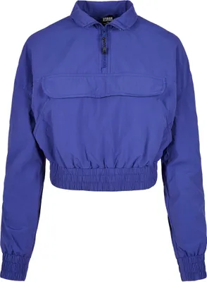 Zdjęcie produktu dla Damowa kurtka na przejściowe dni Urban Classics Ladies Cropped Crinkle Nylon Pull Over Jacket niebiesko-fioletowa – XL