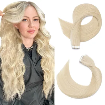 Immagine prodotto di Omgoods - Extension per capelli a nastro invisibili - 18 pollici, biondo platino, confezione da 10 pezzi