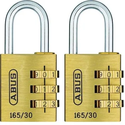 Image de Serrure à combinaison en laiton 165/30 - code personnalisable - serrure pour valise et casier - niveau de sécurité 3 (lot de 2)