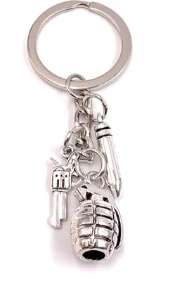 Obrázek produktu pro Onwomania Přívěsek na klíče Grante Pistol Cartridge Crime Silver Metal Pendant Charm