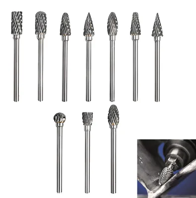 Hartmetall-Frässtifte-Set, 10-tlg., 1/8" Schaft, 3 mm, für Holz & Metall