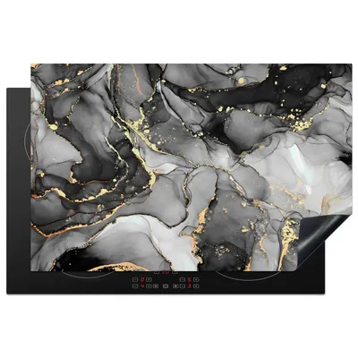 Produktbild von KitchenYeah© Herdabdeckplatte Grau - Luxus - Gold - Marmor , 80x52cm, Küche Deko, Glaskeramikkochfeld Herdabdeckung, Abdeckplatte fùr Kochfeld