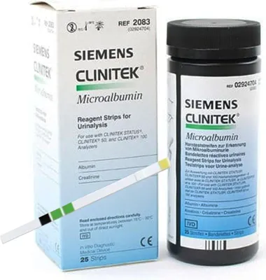 Produktbild von Clinitek Microalbumin 2 Teststreifen für den CLINITEK Status Analysator, 25 Stück.