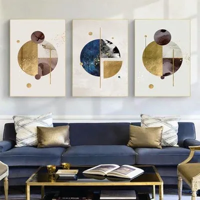 Imagen del producto de Ibenzoa®: Juego de 3 pósters abstractos en lienzo, cuadros geométricos estilo Morandi, impresiones de alta calidad resistentes al agua, decoración para sala de estar, sin marco