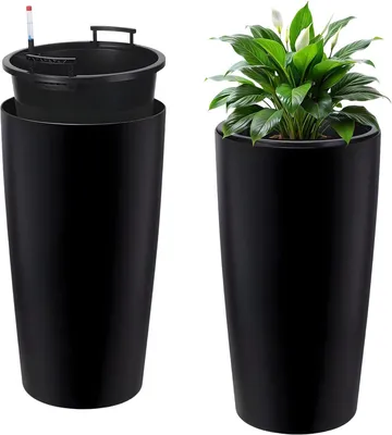 Produktbild von Selbstbewässernder Blumentopf 76 cm 2er Set – Pflanzkübel mit Wasserstandsanzeige & Einsatz – Schwarz – Für Innen & Außen