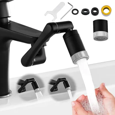 Produktbild von Wasserhahnaufsatz, 1440° drehbar, multifunktionaler Verlängerungshahn mit 2 Sprühfunktionen, universeller Luftsprudler-Wasserhahn für Badezimmer, Küche, Wasserhahn-Luftsprudler