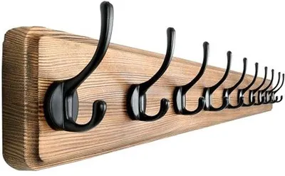 Image de Portemanteau en bois, 97 cm, robuste, 10 crochets, fixation murale, couleur naturelle