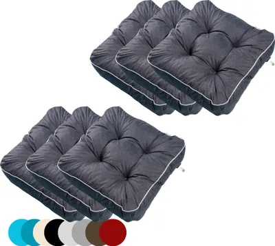 Produktbild von TexDeko® 6er Pack Loungekissen Gartenpolster für Rattanmöbel UV-Schutz & Wasserabweisend 55x55x12 cm (Schwarz)