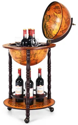 Immagine prodotto di Globe Bar – Globusbar – Bar a vino – Carrello per bevande – Carrello bar vintage – Su ruote – Legno di eucalipto – Design compatto