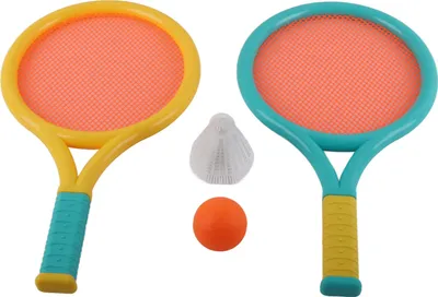 Produktbild von Kinder-Badmintonschläger, rutschfest, langlebig, elastisch, tragbar, Tennis-Set für Kinder, 2 Schlägerbälle, Blau, Gelb