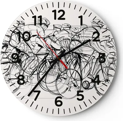 Produktbild von Wanduhr - Rund - Glasuhr - Fahrrad Rennen Rad - 30x30cm - Schleichendes Uhrwerk - Lautlos - zum Aufhängen bereit - Dekoration Modern - Wanddekoration aus Glas - C4AR30x30-4122