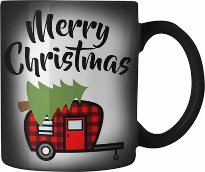 Produktbild von Trendation - Weihnachten Farbwechsel Zauber-Tasse Merry Christmas Kinder WeihnachtsFarbwechsel Zauber-Tasse Lustig Geschenk Becher Jungs Jungen Mädchen Cute Lebkuchen Grafik (Schwarz)