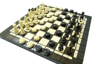 Produktbild von Schach Schachspiel + Dame SET Schachbrett 35 x 35 cm braun Holz NEU