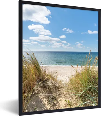Produktbild von MuchoWow® Gerahmtes Poster Düne - Gras - Meer - Strand 60x80 cm - Poster mit Schwarzem Bilderrahmen Wandposter Rahmen Foto Bilder - Premium - Wanddeko Wohnzimmer