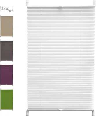 Produktbild von Deco4Me Plissee - 60 x 140 cm, Weiß Crush - blickdicht, keine Verdunkelung, Montage ohne Bohren - Faltrollos für Fenster