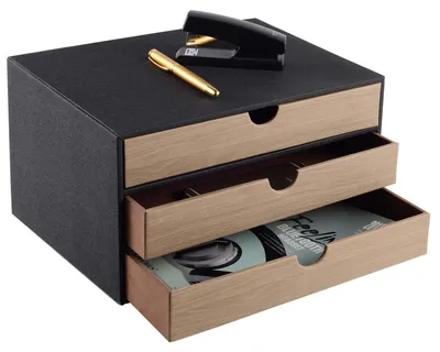 Schreibtisch-Organizer aus PU-Leder, 3 Schubladen, 25,5x33,2x18,2 cm