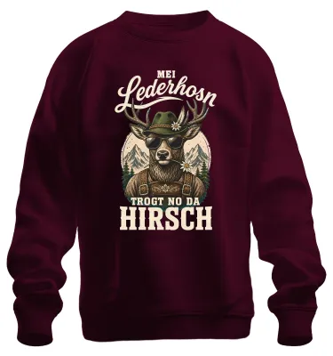 Immagine prodotto di Mei Lederhosn: felpa con cappuccio, maglione, pantaloni da  in pelle, motivo "Wiesn", colore bordeaux, taglia 3XL