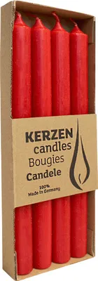 Produktbild von Stabkerzen aus Paraffin, Rubin, Rustic, WENZEL, 250/22 mm, Brenndauer ca. 10h, plastikfrei, 4 Stück