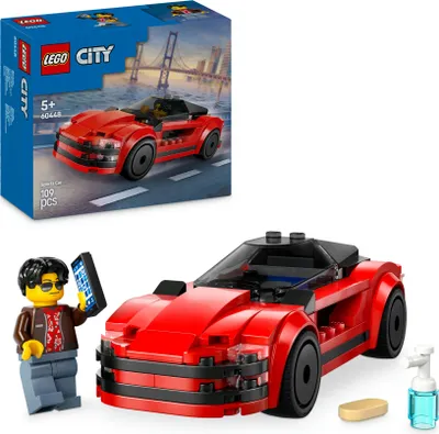 Produktbild von LEGO City Roter Sportwagen - Rennwagen Spielzeug fr Jungen und Mdchen ab 5 Jahren - Geschenk zum Geburtstag oder fr die Feiertage - Fahrer Minifigur mit Handy und Putzzeug 60448