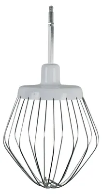 A close-up studio shot of a kitchen mixer whisk attachment.