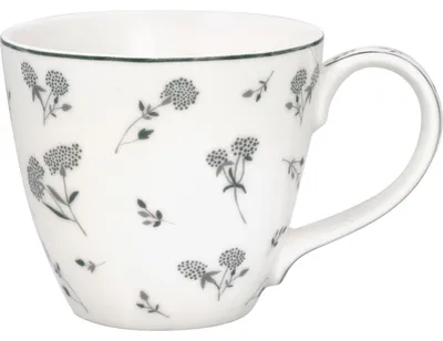 Produktbild von Greengate Becher SABINE Weiß mit grauen Blumen Porzellan 300 ml