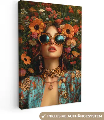 Obrázek produktu pro Nástěnná dekorace 40x60 cm - Žena - Květiny - Moderní - Brýle - abstraktní, plátno, obraz, nástěnná dekorace