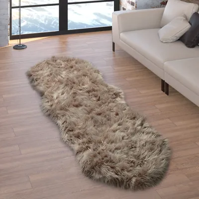 Produktbild von Kunstfell Fellteppich Imitat Sitzkissen Herzform Rund Verschiedene Formen, Beige Grösse 55x160 cm Fell-Form