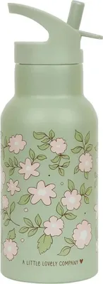Produktbild von A Little Lovely Company Trinkflasche / Wasserflasche - Edelstahl - Grüne Blüten