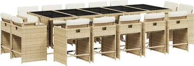 Produktbild von vidaXL 15-tlg. Garten-Essgruppe mit Kissen Beige Poly Rattan