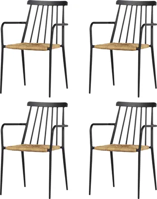 Image de 4xEvira Chaise de jardin empilable, noir et naturel.