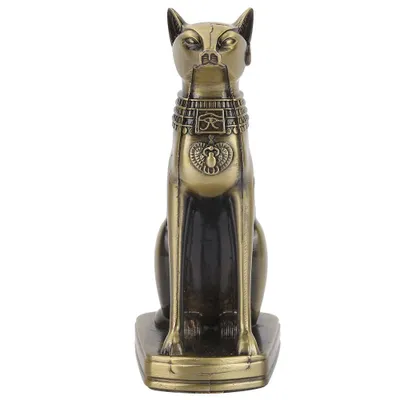 Obrázok produktu pre Starožitná egyptská kovová soška mačky, figúrka, model, bytové doplnky, dekorácia na stôl