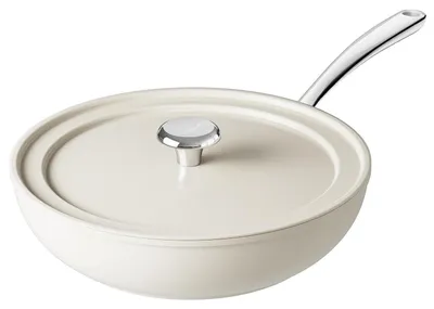 Obrázek produktu pro Pánev na smažení, průměr 28 cm, s víkem, keramický nepřilnavý povrch, vhodná pro indukční sporáky, barva béžová