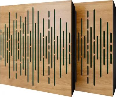 Obrázek produktu pro Balení po 2 kusech – akustický panel s velurovým potahem a montážní sadou | 50 x 50 x 5 cm | Absorpce, difúze, odraz a zvuková izolace | [WAVE – dub | zelená]