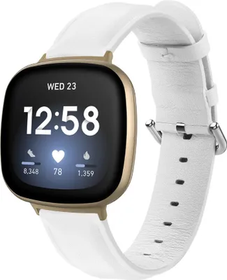 Produktbild von BStrap Leather Lux Armband für Fitbit Versa 3, white