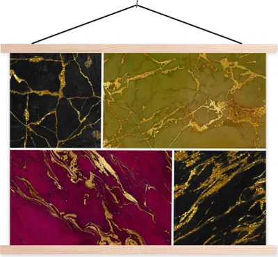 Produktbild von MuchoWow® Textilposter Marmor - Gold - Collage 40x30 cm mit holzfarbenen Rahmen - Bilder