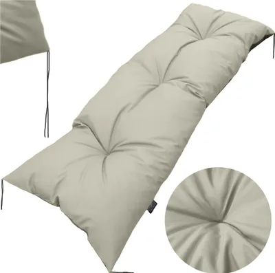 A beige cushion for a garden sofa or pallet furniture, shown from a diagonal angle against a white background.
