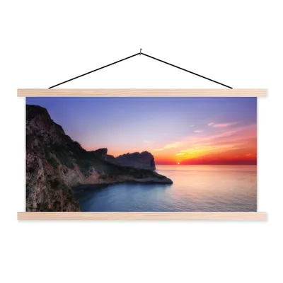 Produktbild von MuchoWow® Textilposter Meer - Felsen - Berge - Natur 60x30 cm mit holzfarbenen Rahmen - Dekoration