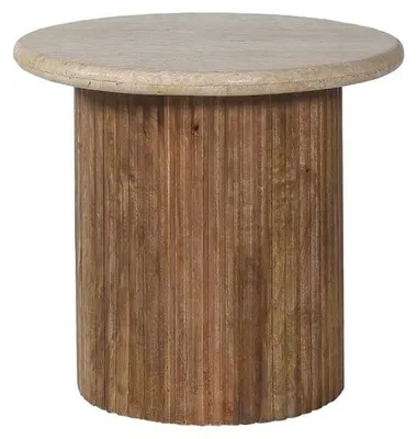 Immagine prodotto di Tavolino MAELORA – Tavolino rotondo Ø50 cm – Legno di mango & travertino – Design naturale ed elegante