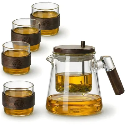 Produktbild von Teekanne Borosilikatglas 800ml mit Druckknopf-Sieb & 4 Tassen, spülmaschinenfest