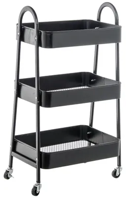 Productafbeelding van DRW Opbergwagen met 3 metalen planken, zwart, 44 x 31,5 x 79,5 cm