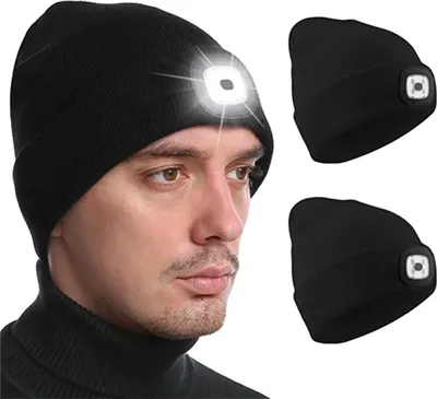 Produktbild von LED Mütze mit Licht, Beleuchtete Mütze Aufladbar USB für Männer und Frauen, Einstellbare Helligkeit Stirnlampe Winter Beanie Mütze mit Licht, Uni Winter Wärmer Strickmütze mit Licht