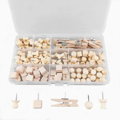 Produktbild von Famanu Holz-Pinnnadeln 135 Stück in 6 Stilen - Natur