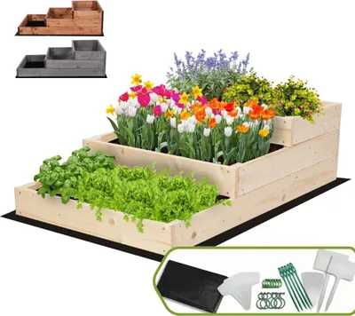 Produktbild von MODO24 Hochbeet Holz, Pflanzkasten, Massivholz, Kiefer, Kräuterbeet, Blumenkasten, Garten, Terrasse, 27x60x93 cm, Natur, ZP07