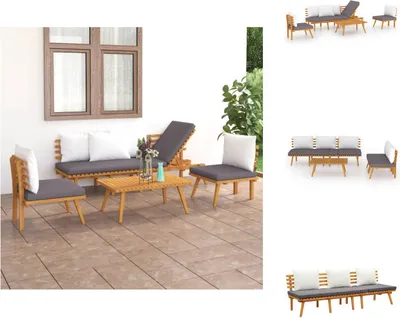 Image de vidaXL Ensemble de salon de jardin 4 pièces avec coussins en bois massif d'acacia - Ensembles de meubles de jardin