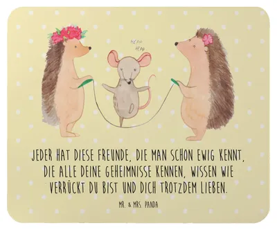 Produktbild von Mr. & Mrs. Panda Mauspad Igel Seilhüpfen - Gelb Pastell - Geschenk, Maus, Mousepad, Kinder, Mouse Pad, mousematte, laptop, Lustige Sprüche, Seilspringen, notebook