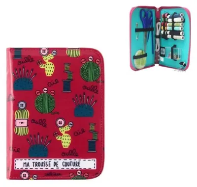 Nähset im Etui, 12 Garnrollen, Zubehör, 12,5 x 2,5 x 17,5 cm